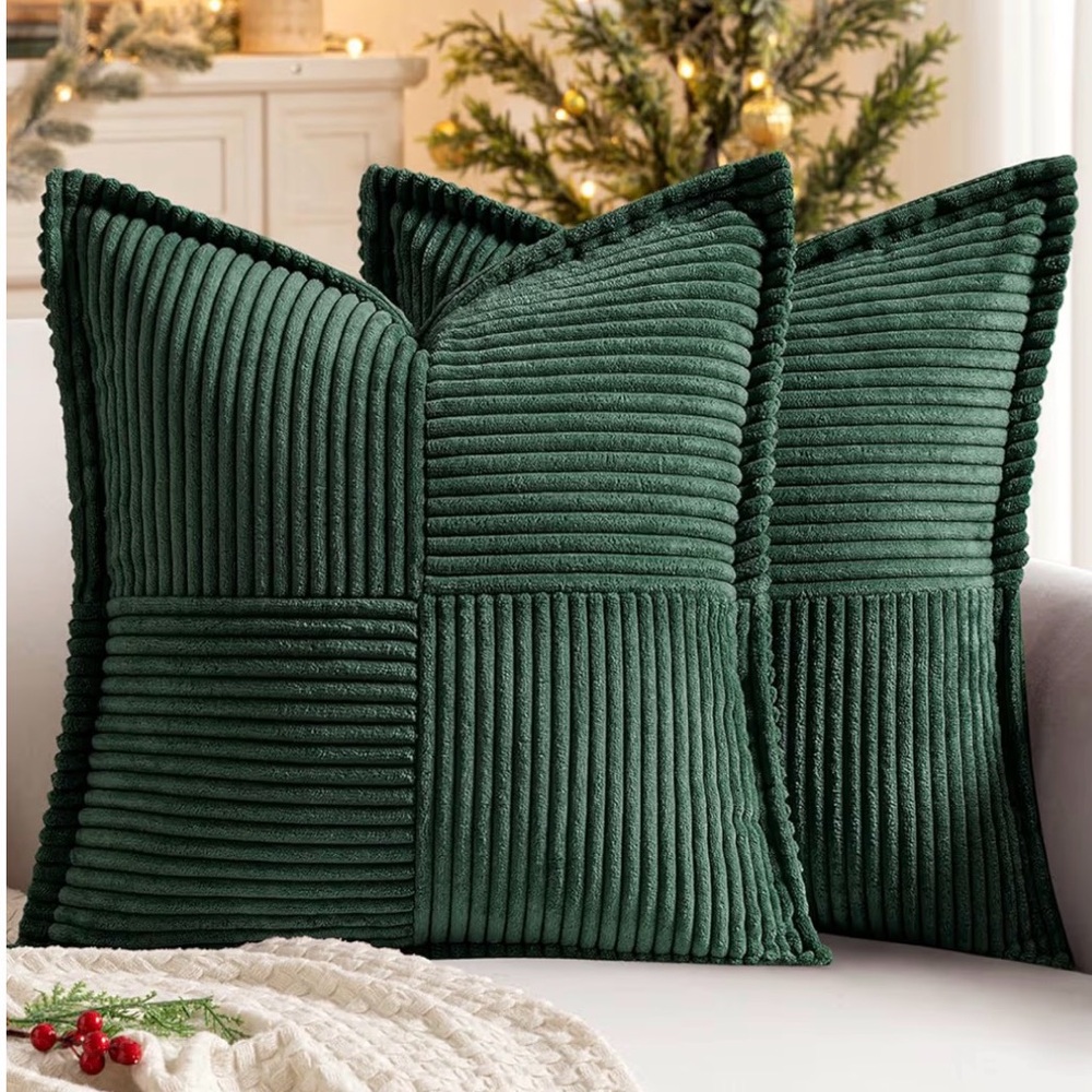 Ribbed Pillow/Cushion Cover Set of 4 Green & Gray NWOT 16x16 12x12